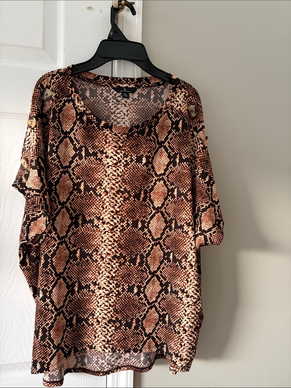 Jules & Leopold Snake-Print Top in Brown & Black with Gold Buttons